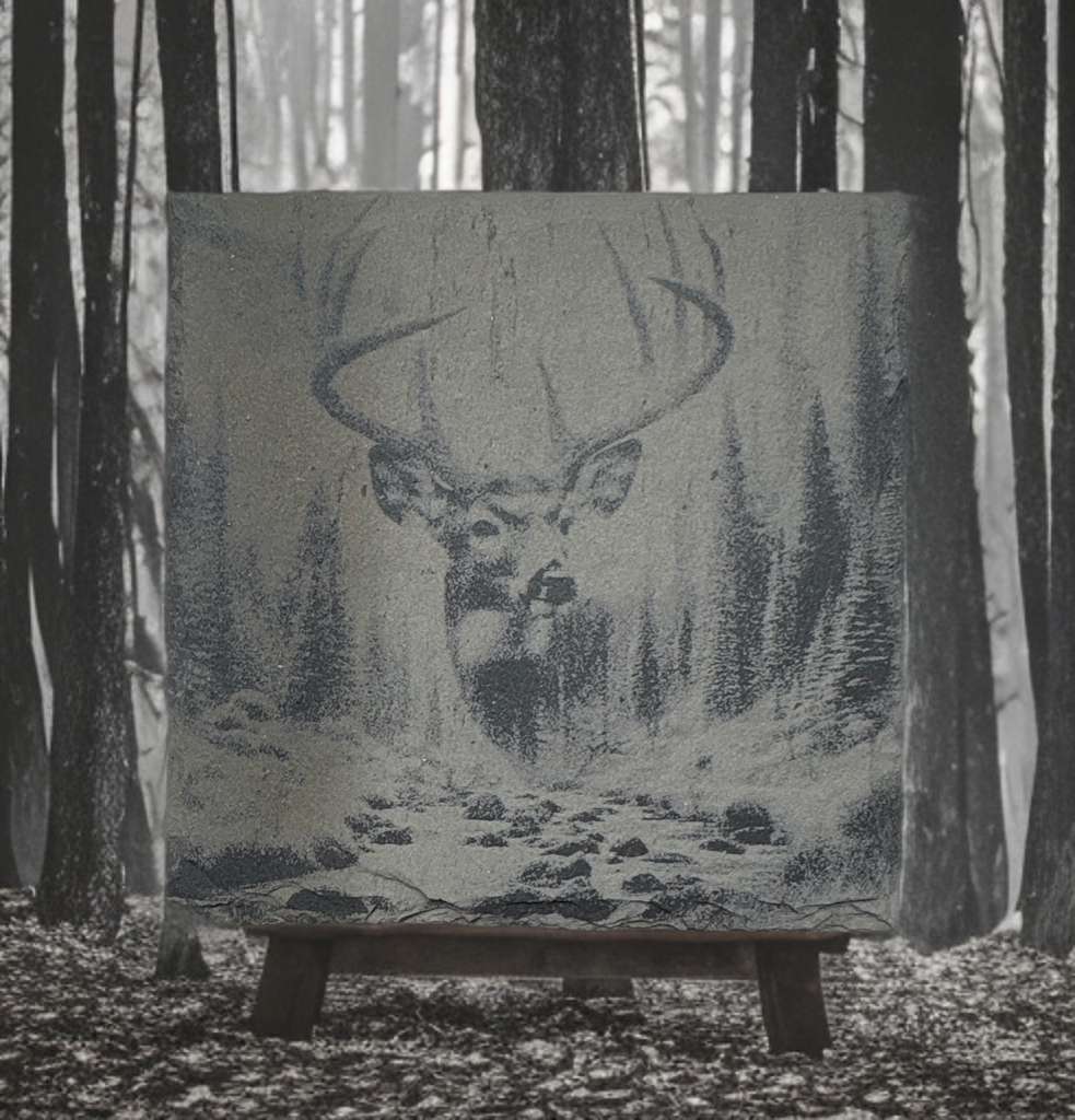 Set of Four Laser‑Engraved Slate Coasters: “Buck by the Brook”