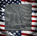 Laser‑Engraved Slate Coaster Set of Four – Army Boots, Rifle & American Flag