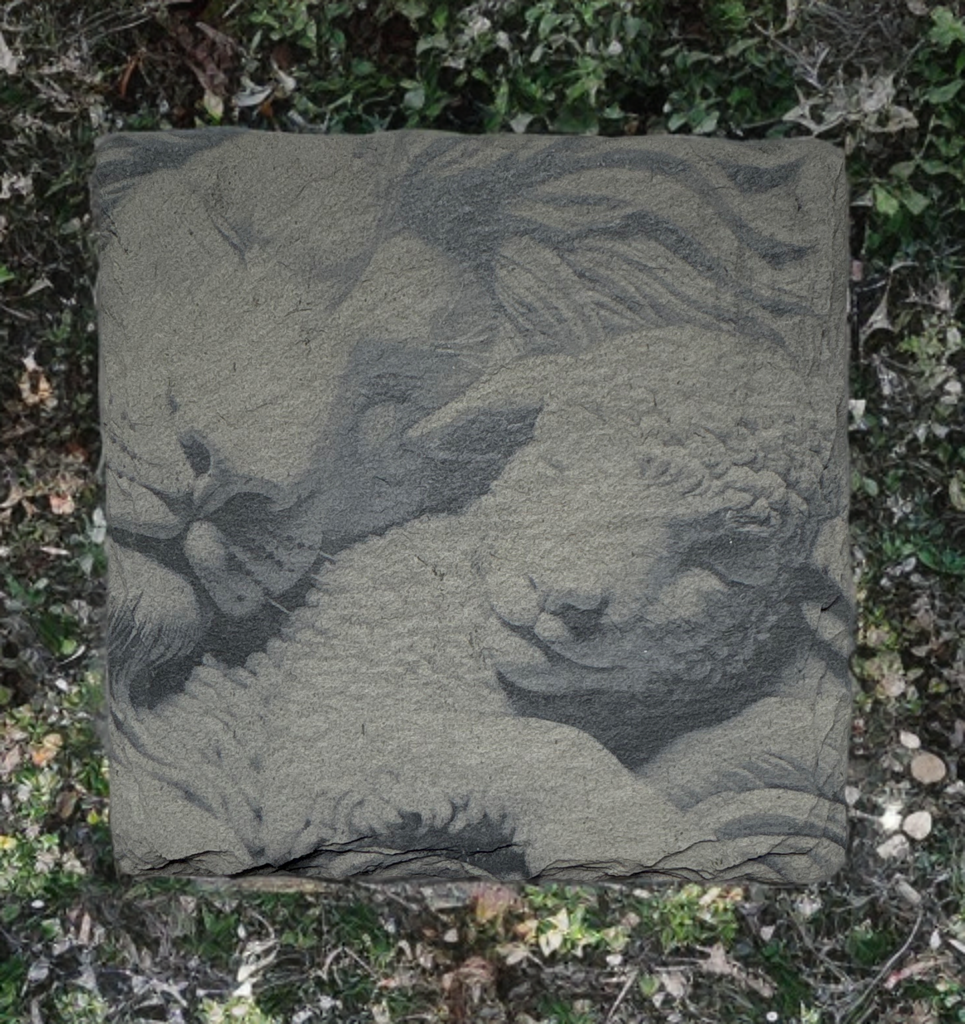 Laser‑Engraved Slate Coaster Set of Four Lion & Lamb Sleeping in Harmony