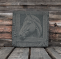 Set of Four Laser‑Engraved Slate Coasters: “Barn Door Peek”