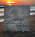 Laser‑Engraved Slate Coaster Set of Four – Wild Horse & Ocean Sunset