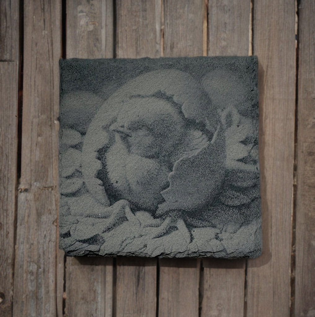 Laser‑Engraved Slate Coaster Set of Four Baby Chick Hatching