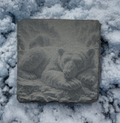Laser‑Engraved Slate Coaster Set of Four – Sleeping Polar Bear in the Snow