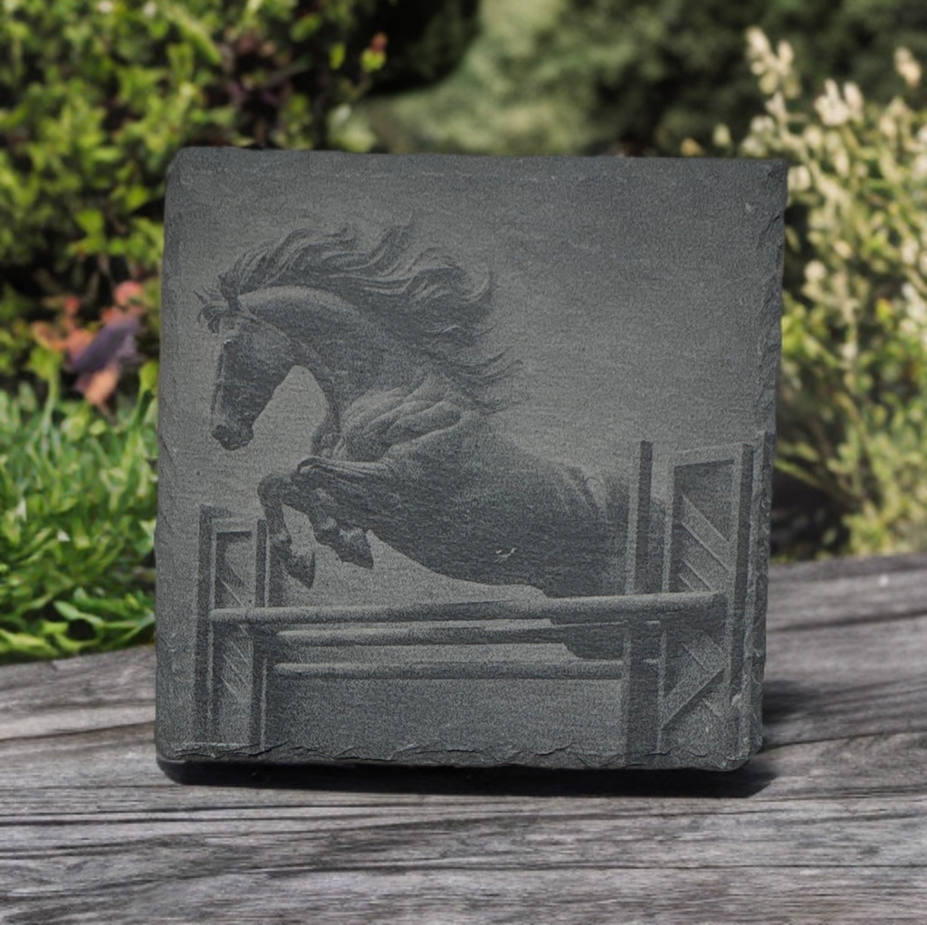 Set of Four Laser‑Engraved Slate Coasters: “Over the Rails”